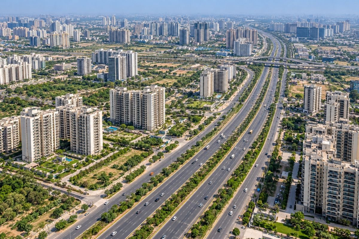 Residential developments and road infrastructure along the Southern Peripheral Road corridor in Gurgaon